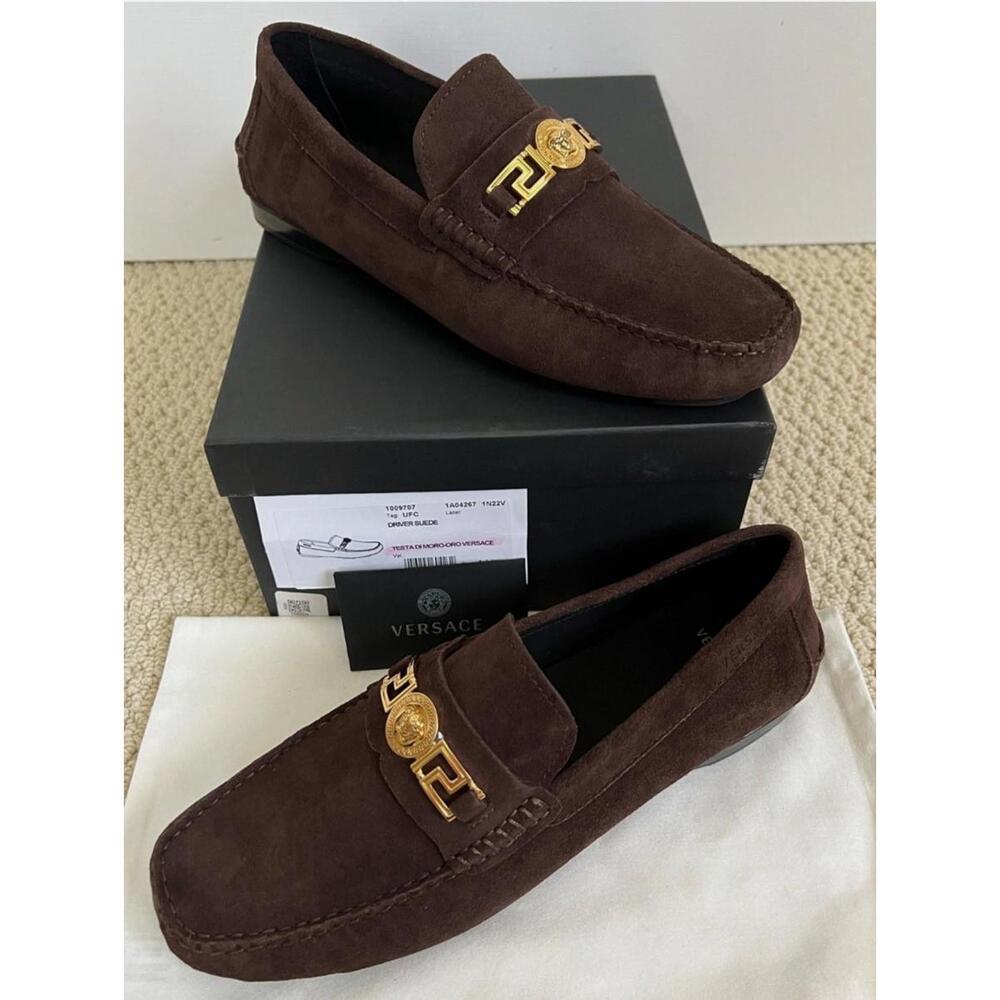 BNWT Versace La Medusa Men’s Gold Brown Suede Driving Loafers Sz 39 US 6 $800